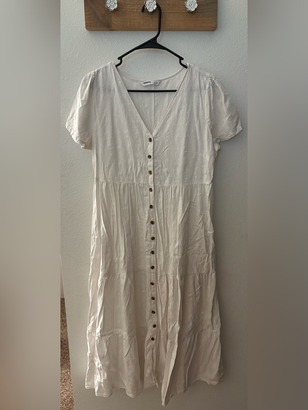 Sonoma White Button-Down V-Neck Midi Dress